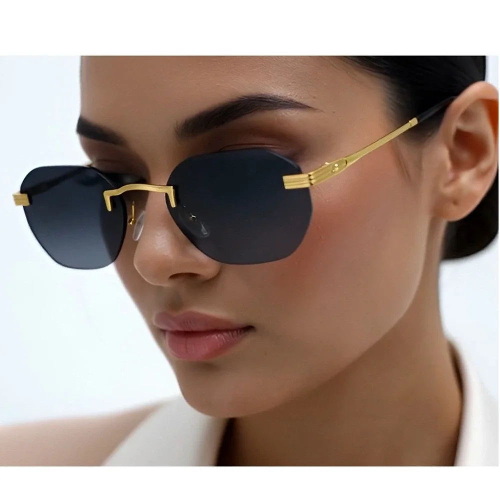 Rimless Sunglasses Women Oval‎ Gold Frame Fashion Trendy Designer Lentes Gafas
